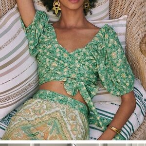 Spell Madame Peacock Sweetheart Blouse in Emerald